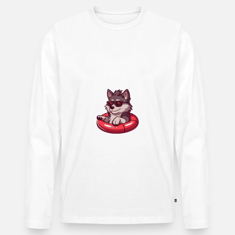 Wolf Comic Cool - Männer Premium Bio Langarmshirt - Weiß