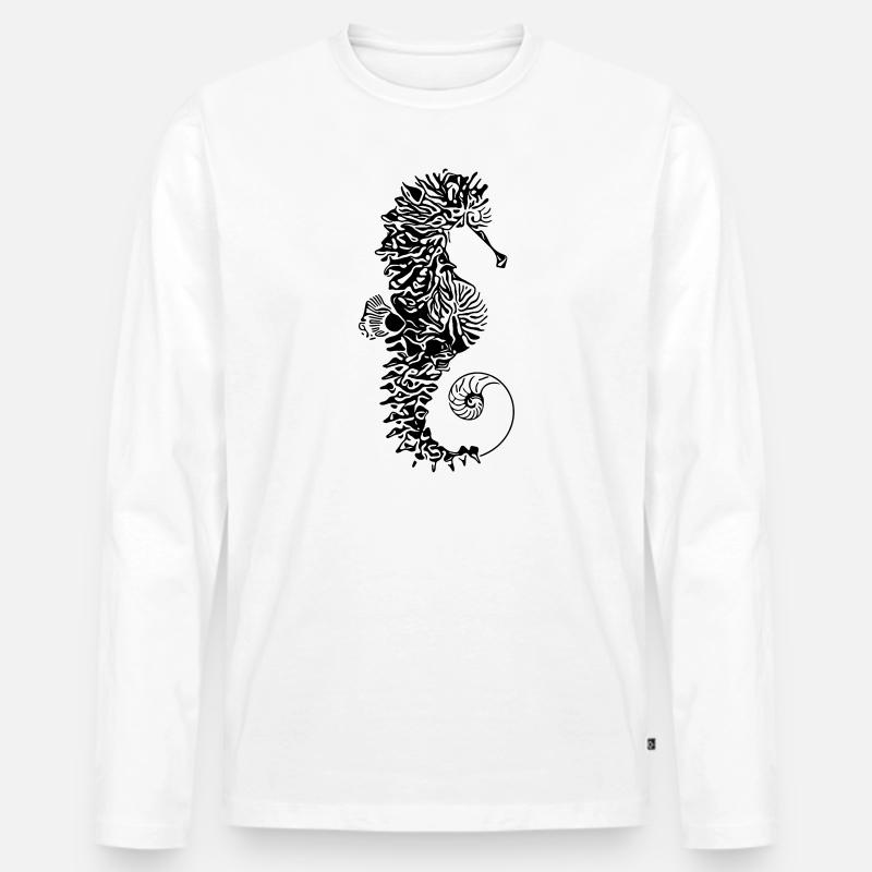 Seepferd - Männer Premium Bio Langarmshirt - Weiß