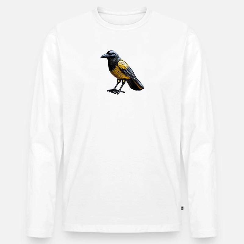 Vogeldesign-Uhr in kräftigen Farben - Männer Premium Bio Langarmshirt - Weiß