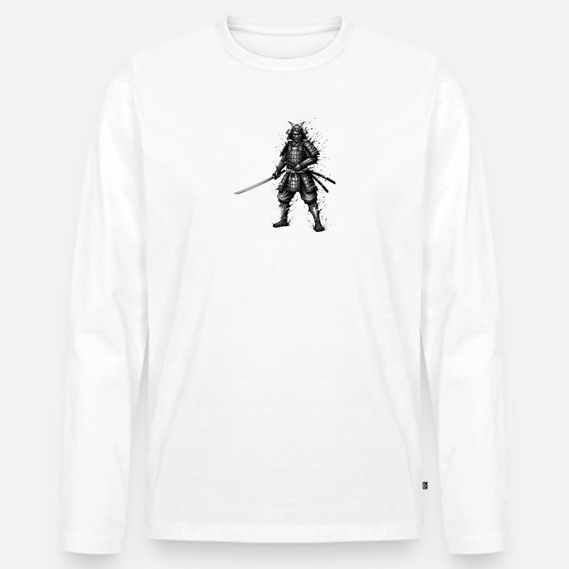 Schwarzweiß Samurai Katana - Männer Premium Bio Langarmshirt - Weiß