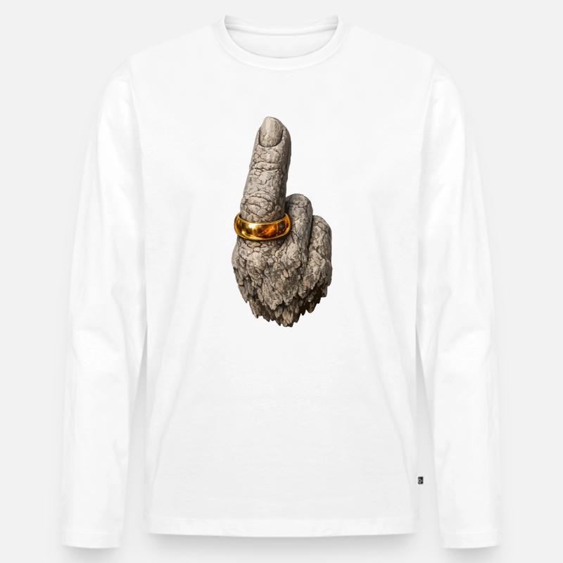 Grobe Steinhand mit Goldring - Männer Premium Bio Langarmshirt - Weiß