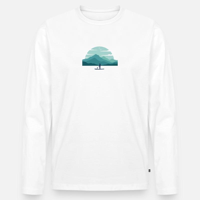 Paddleboard Dawn Over Peaks - Männer Premium Bio Langarmshirt - Weiß