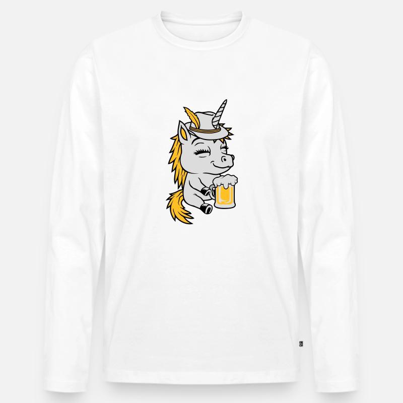 Bier trinkendes sitzendes Einhorn - Männer Premium Bio Langarmshirt - Weiß