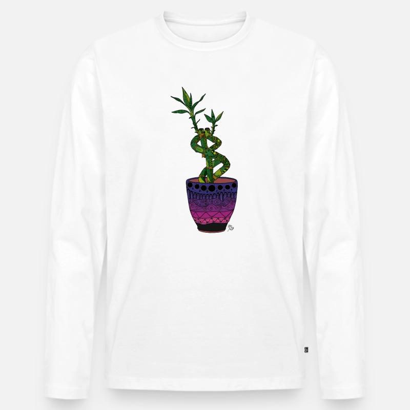 Glücksbambus im Topf - Männer Premium Bio Langarmshirt - Weiß
