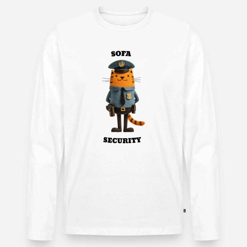 Sofa Security - witzige Katzen Illustration - Männer Premium Bio Langarmshirt - Weiß