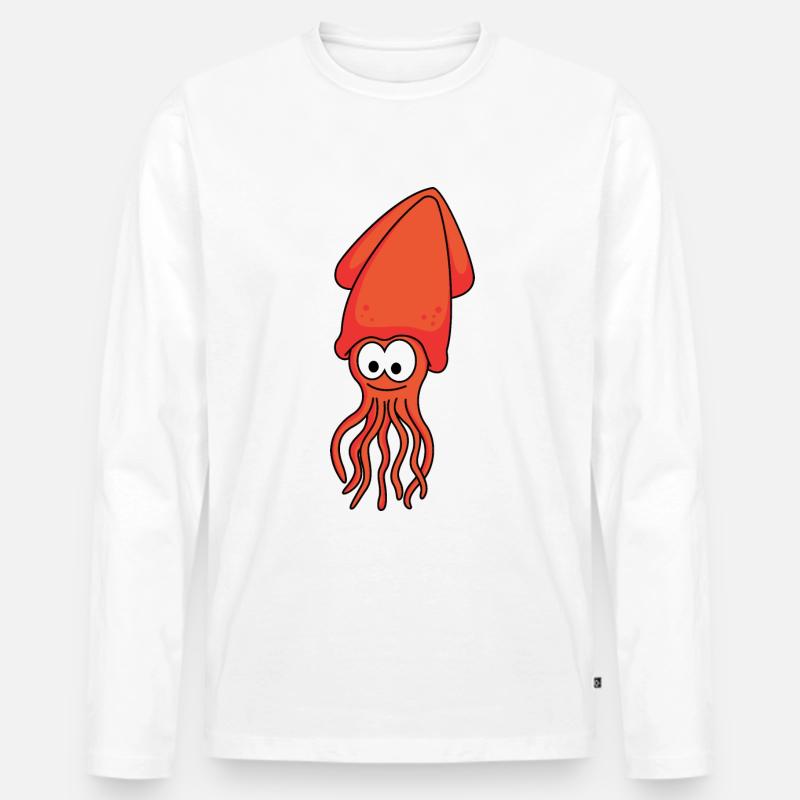 Tintenfisch Comic Tier - Männer Premium Bio Langarmshirt - Weiß