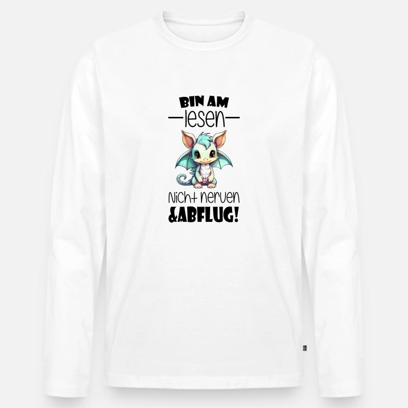 Lesen Schulkind Drache - Männer Premium Bio Langarmshirt - Weiß