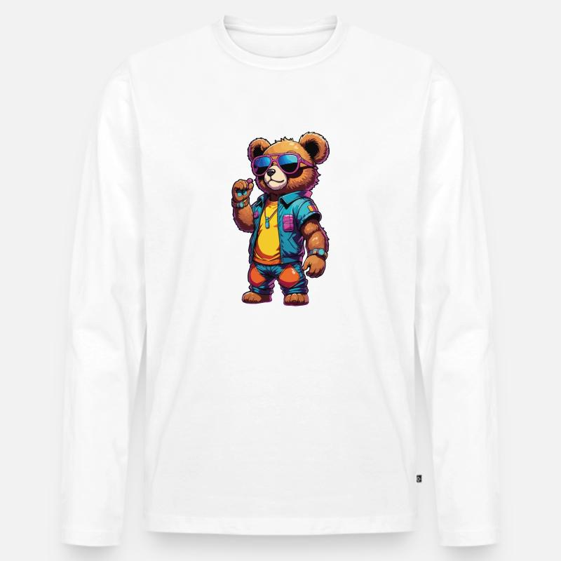Retro Teddy - Männer Premium Bio Langarmshirt - Weiß