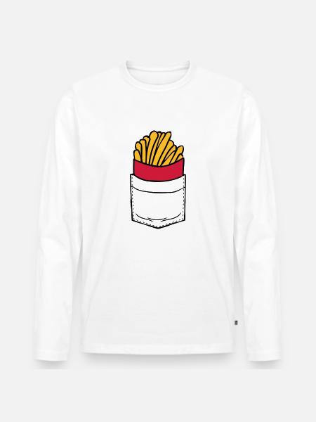 Brusttasche Pommes Frites - Männer Premium Bio Langarmshirt - Weiß