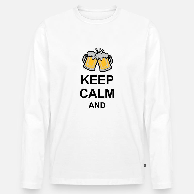 Keep Calm Bier Text - Männer Premium Bio Langarmshirt - Weiß