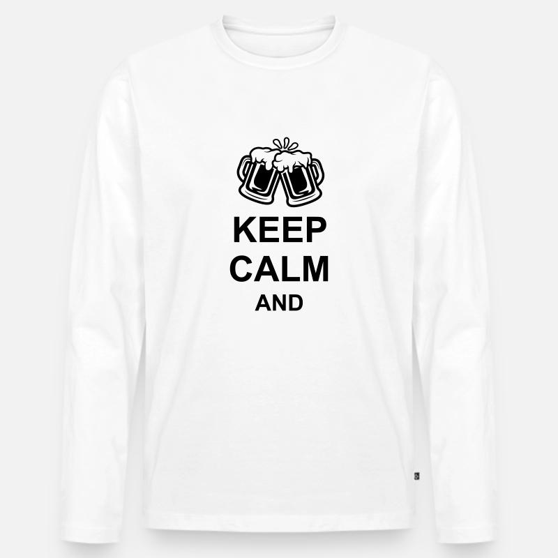Bier Keep Calm Text - Männer Premium Bio Langarmshirt - Weiß