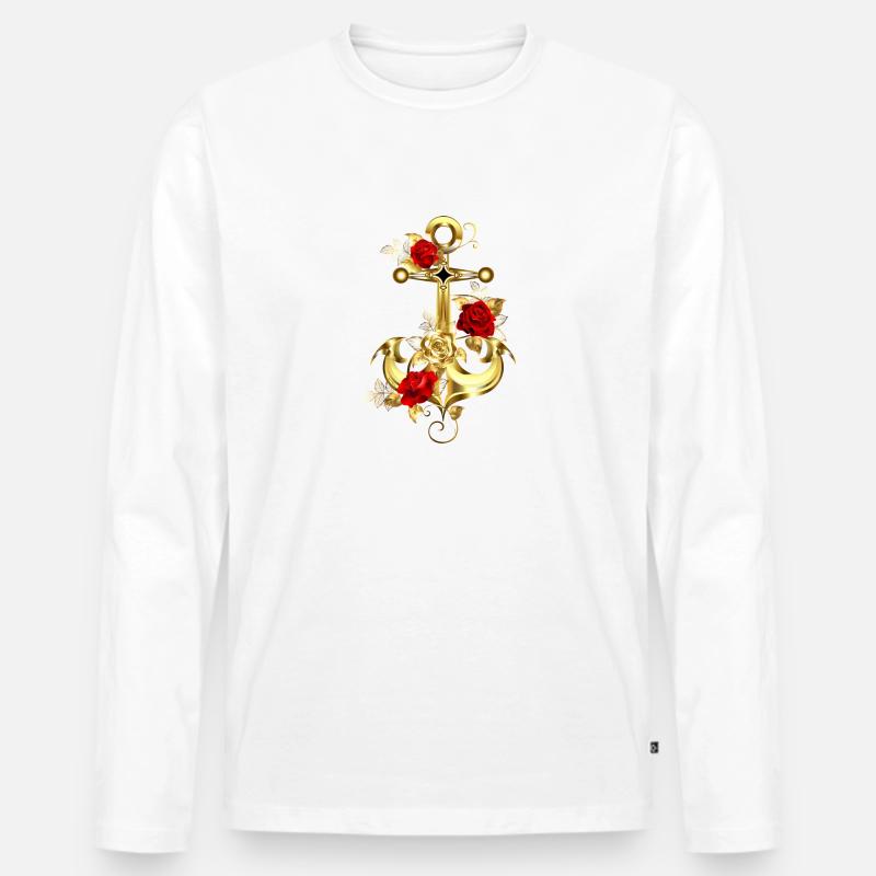 Anker mit Rosen-Maritim - Männer Premium Bio Langarmshirt - undefined