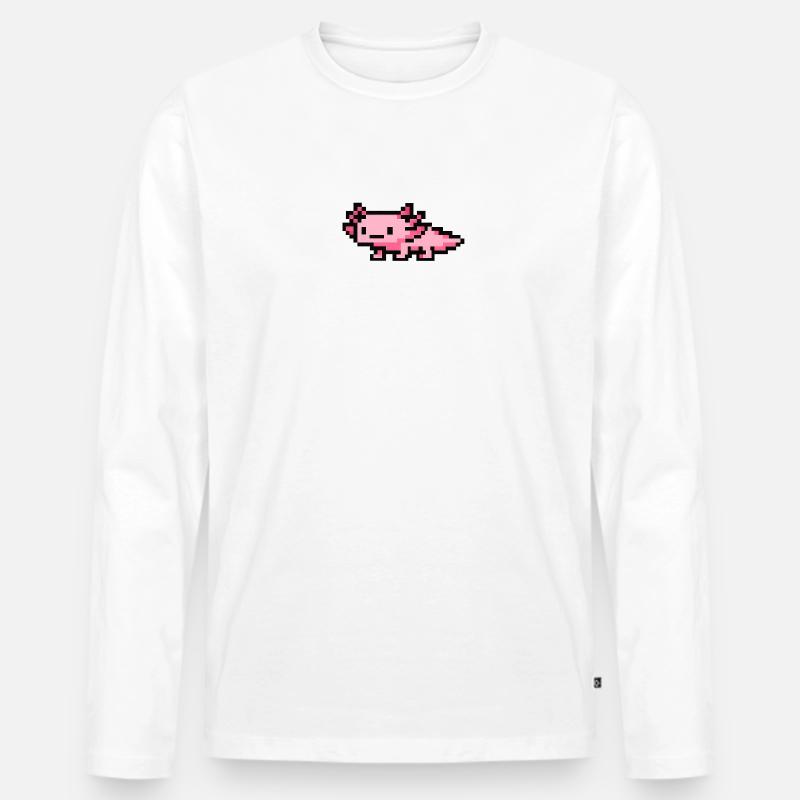 Pixelated Pink Pixel Art Axolotl - Männer Premium Bio Langarmshirt - Weiß