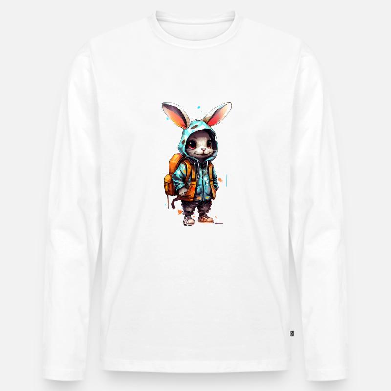 Cute Rabbit Cartoon - Männer Premium Bio Langarmshirt - Weiß