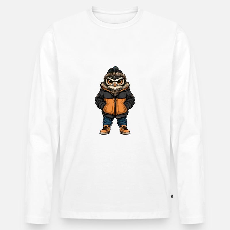 Eule Lustig Winter - Männer Premium Bio Langarmshirt - Weiß