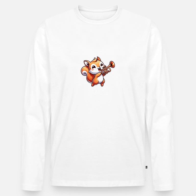 Fröhliches Eichhörnchen Mit Trompete: Ein - Männer Premium Bio Langarmshirt - Weiß