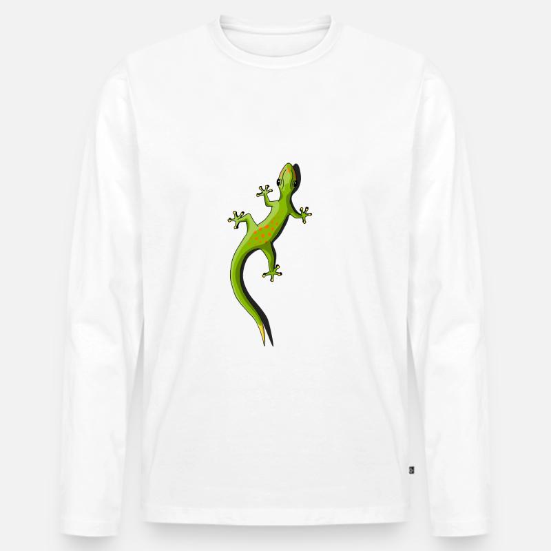 Gecko Echse Reptil süß klettern Tier Geschenk - Männer Premium Bio Langarmshirt - Weiß