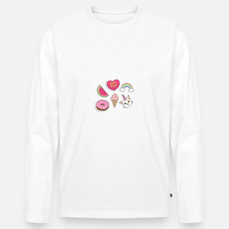 Emojis - Katze, Regenbogen, Wassermelone, Eiscrem - Männer Premium Bio Langarmshirt - Weiß