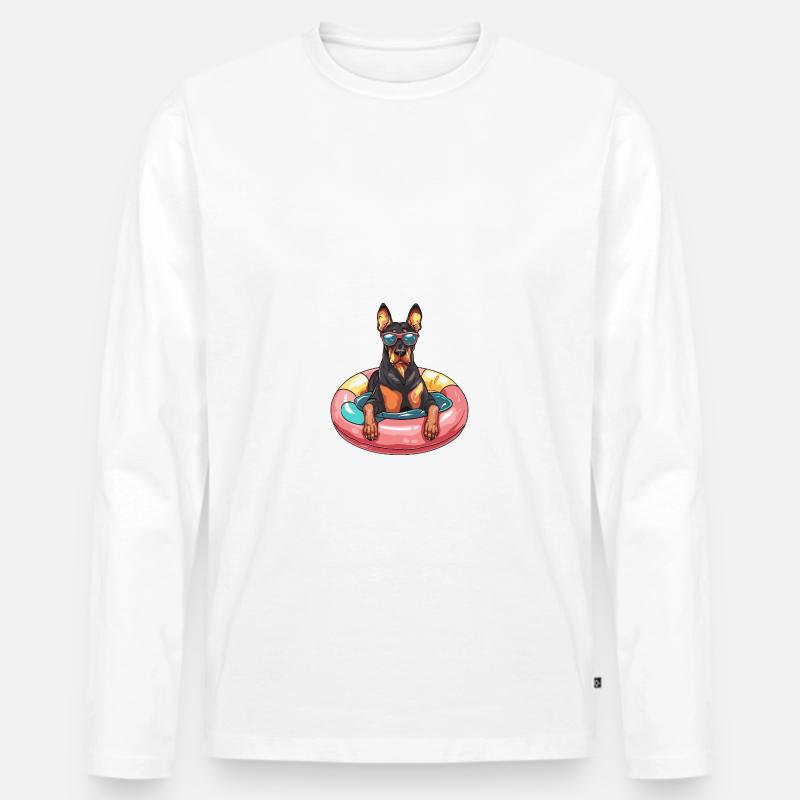 Dobermann Hund Comic Cool - Männer Premium Bio Langarmshirt - Weiß