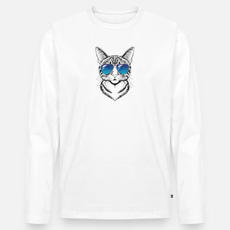 Katze Cat - Männer Premium Bio Langarmshirt - Weiß