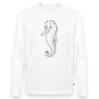 Seepferdchen Linienzeichnung - Männer Premium Bio Langarmshirt - Weiß - Vorne - Nico (187cm)