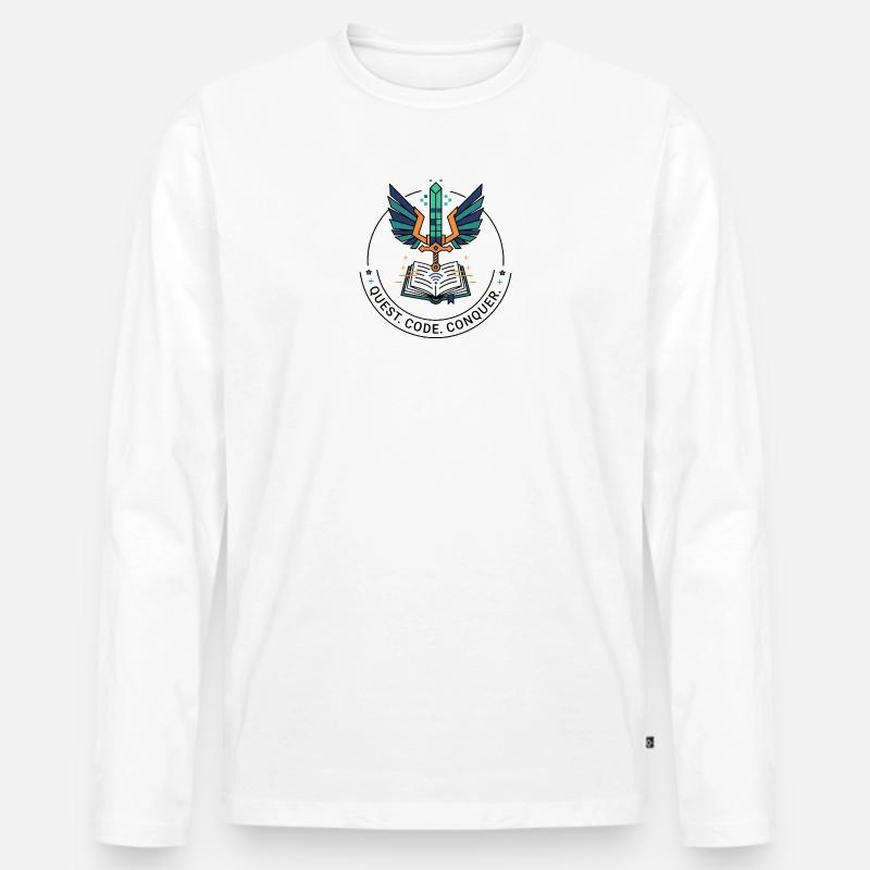 Quest. Code. Conquer Emblem - Men's Premium Organic Long Sleeve Shirt - white