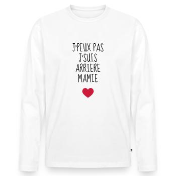 Arrière Mamie / Mamy / Grand Mère / Famille - T-shirt manches longues Premium bio Homme - blanc - Devant - Nico (187cm)