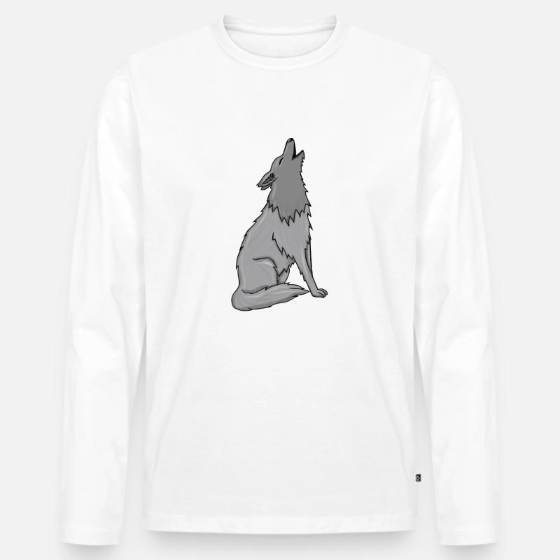 Wolf - Männer Premium Bio Langarmshirt - Weiß