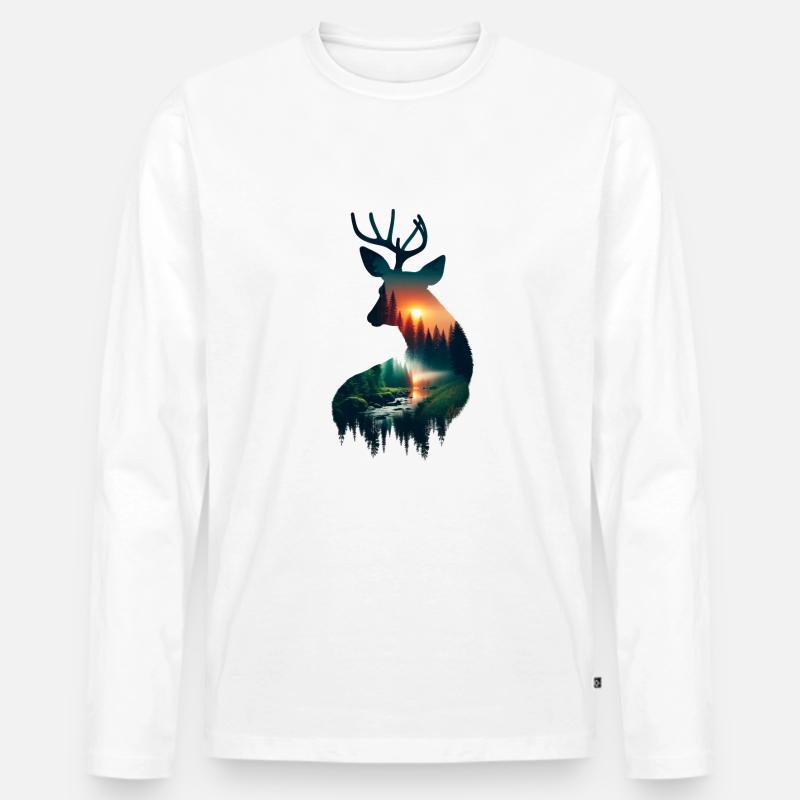Double Exposure Deer - Männer Premium Bio Langarmshirt - Weiß