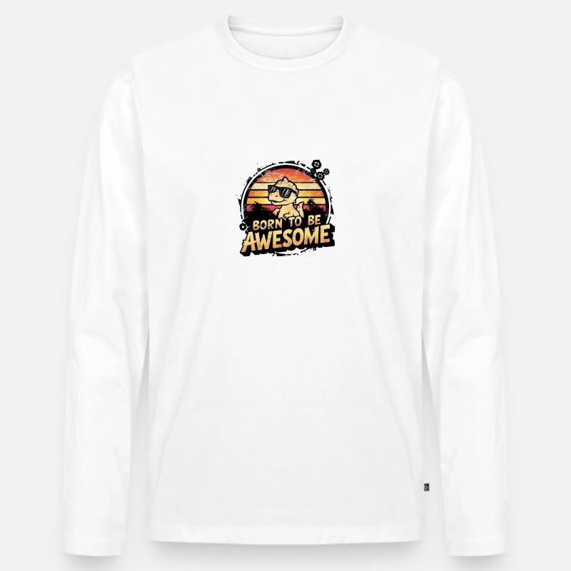 Retro Kinder Dinosaurier Dino - Männer Premium Bio Langarmshirt - Weiß