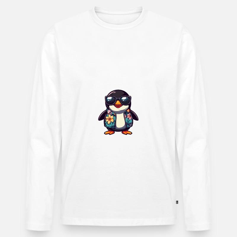 Pinguin Comic Urlaub - Männer Premium Bio Langarmshirt - Weiß