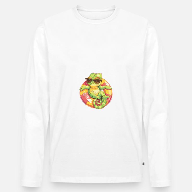 Chameleon Comic Cool - Männer Premium Bio Langarmshirt - Weiß