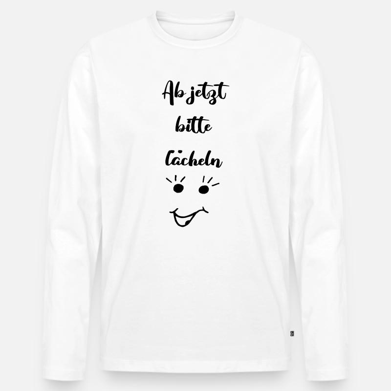 ab jetzt bitte laecheln - Männer Premium Bio Langarmshirt - Weiß