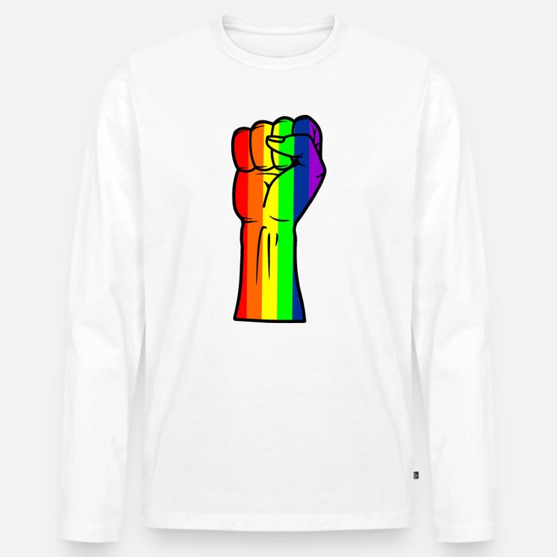 Regenbogen-Handfaust - Männer Premium Bio Langarmshirt - Weiß