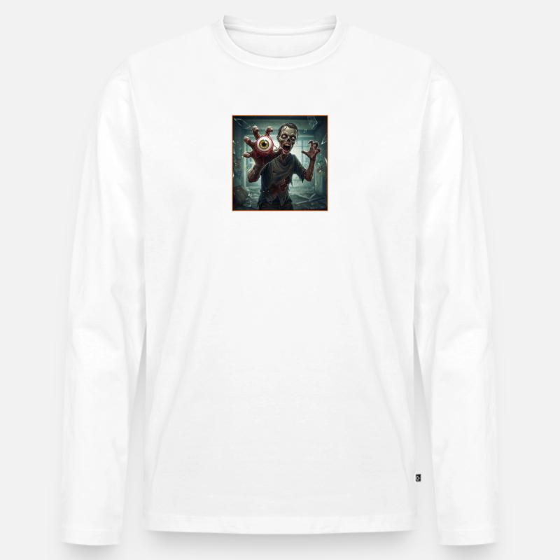 Gruseliger Zombie mit Augapfelhand - Männer Premium Bio Langarmshirt - Weiß
