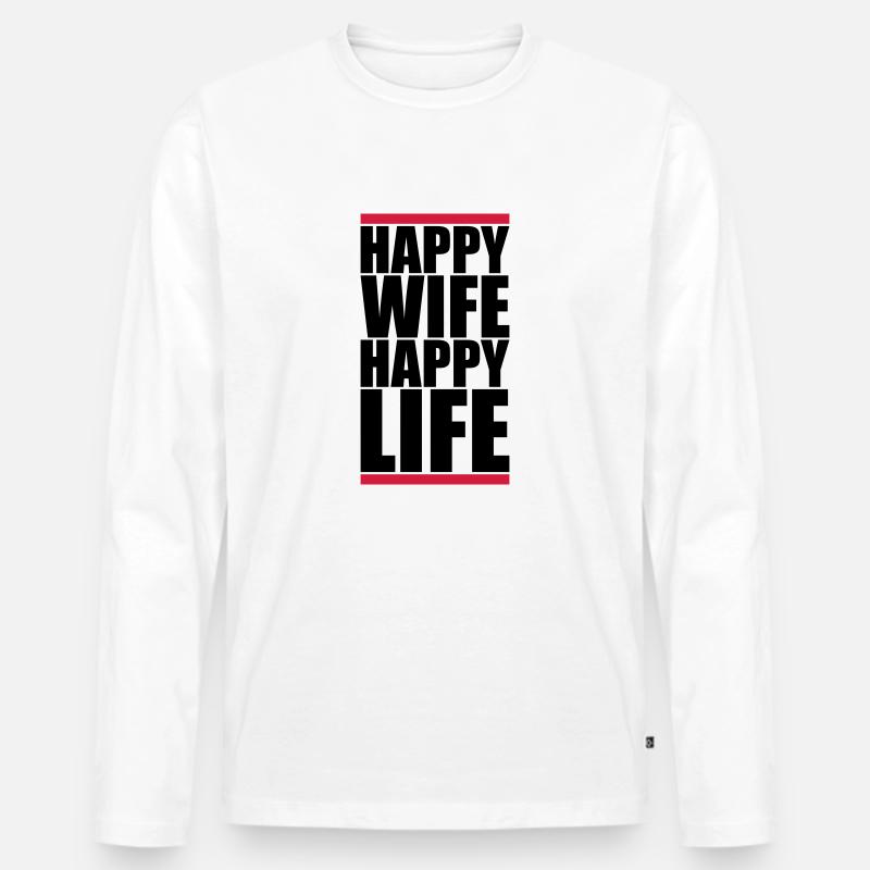 Text Frau Glücklich - Männer Premium Bio Langarmshirt - Weiß