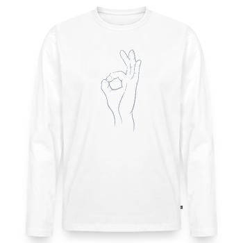Perfekt! Super! Exzellent! - Hand im Loch - Männer Premium Bio Langarmshirt - Weiß - Vorne - Nico (187cm)
