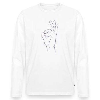 Perfekt! Super! Exzellent! - Hand im Loch - Männer Premium Bio Langarmshirt - Weiß - Vorne - Nico (187cm)