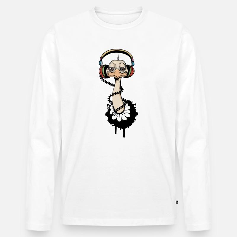 cooler Vogel Strauß mit Kopfhörer - Männer Premium Bio Langarmshirt - Weiß