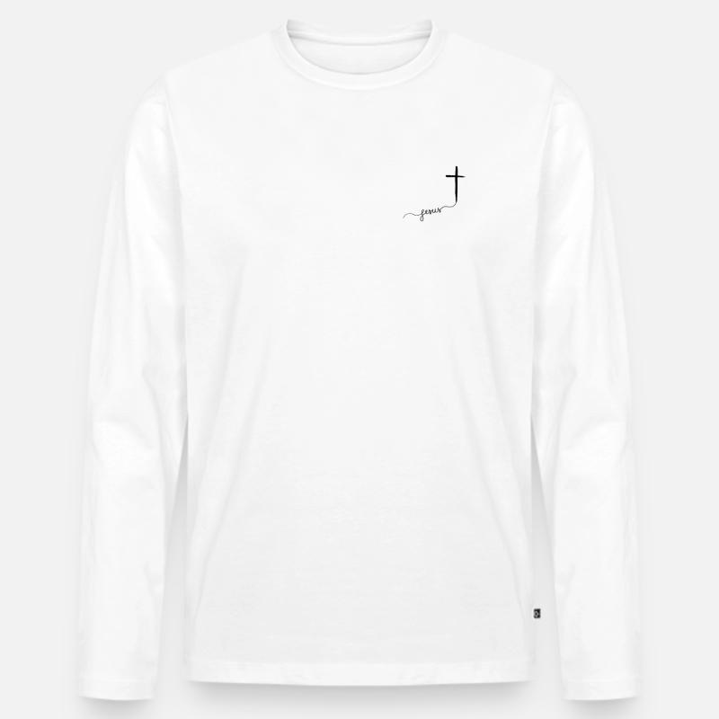 Jesus mit Kreuz Christlich, wunderschön & schlicht - Männer Premium Bio Langarmshirt - Weiß