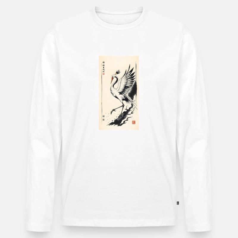 Kranich - Männer Premium Bio Langarmshirt - Weiß