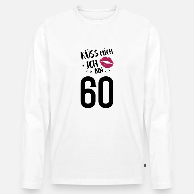 Küss mich ich bin 60 - Männer Premium Bio Langarmshirt - Weiß