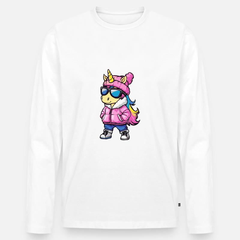 Einhorn Cool Comic - Männer Premium Bio Langarmshirt - Weiß