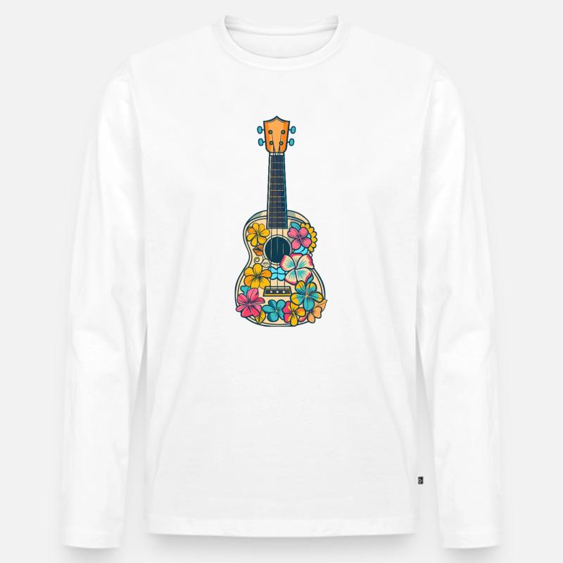 Ukulele Comic-Stil - Männer Premium Bio Langarmshirt - Weiß