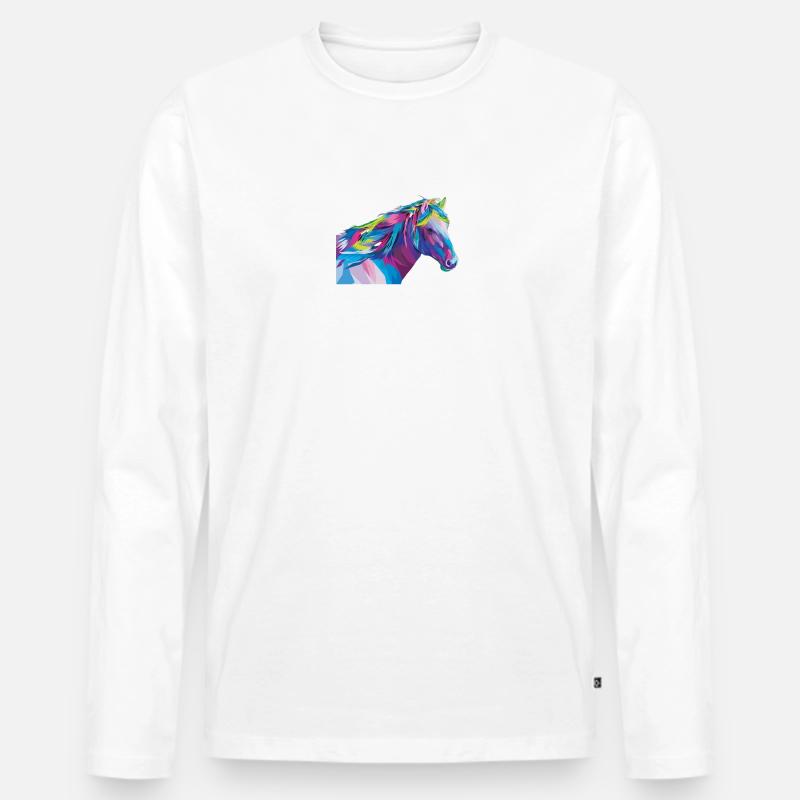 Geometrisches Regenbogenpferd - Männer Premium Bio Langarmshirt - Weiß