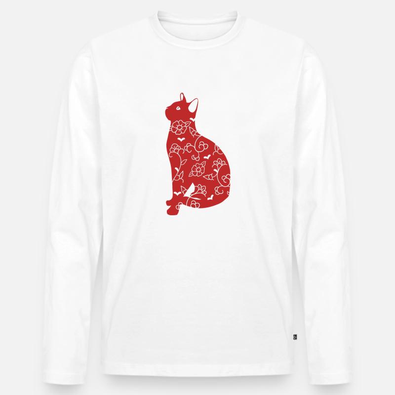 Rote Katze Chinoiserien - Männer Premium Bio Langarmshirt - Weiß