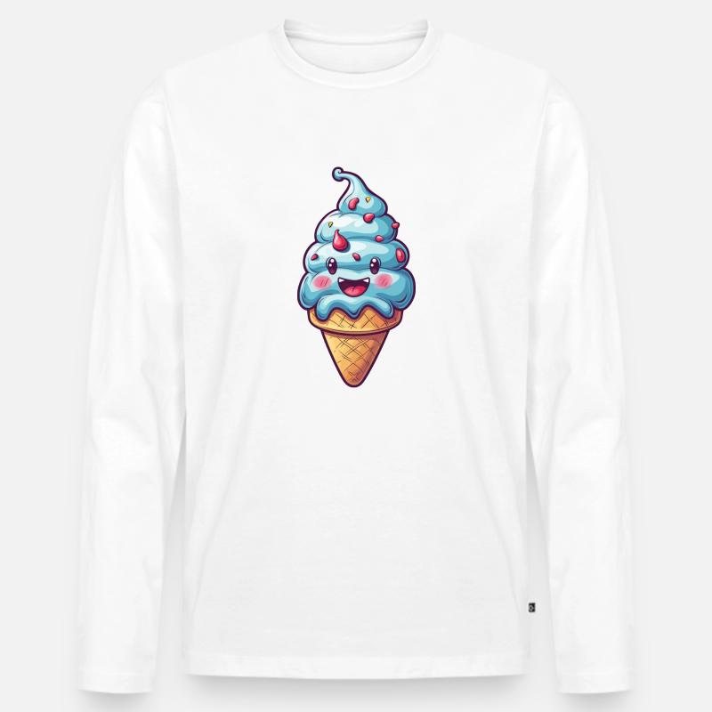 Lächelnde Eiskreation - Männer Premium Bio Langarmshirt - Weiß