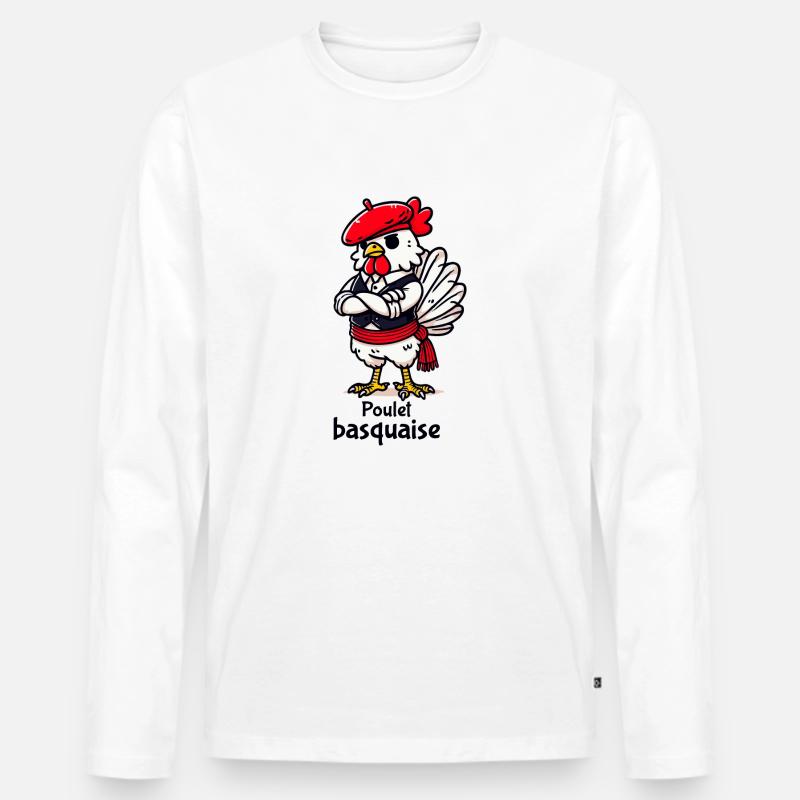 Poulet Basquaise - Dunkler Text - Männer Premium Bio Langarmshirt - Weiß