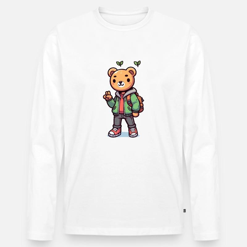 Süßer Teddybär mit Rucksack - Männer Premium Bio Langarmshirt - Weiß