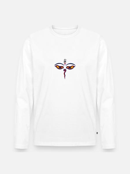 Wisdom Eyes Of Buddha - Bodhnath Temple Eyes OM 2 - Men's Premium Organic Long Sleeve Shirt - white